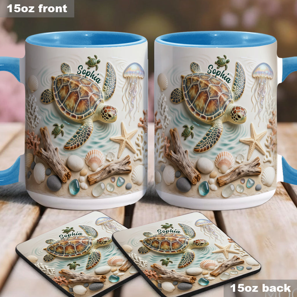 Ich liebe Schildkröten – Personalisierte Tasse und Untersetzer mit Schildkrötenmotiv