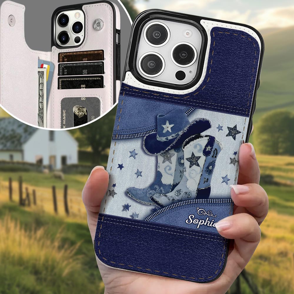 Cowgirl-Stiefel – Personalisierte faltbare Handyhülle im Cowgirl-Stil