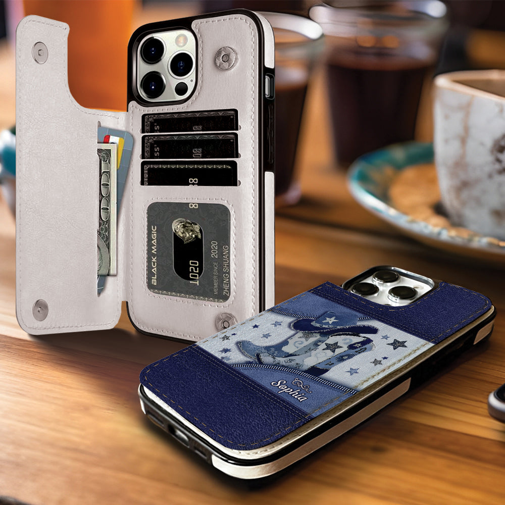 Cowgirl-Stiefel – Personalisierte faltbare Handyhülle im Cowgirl-Stil