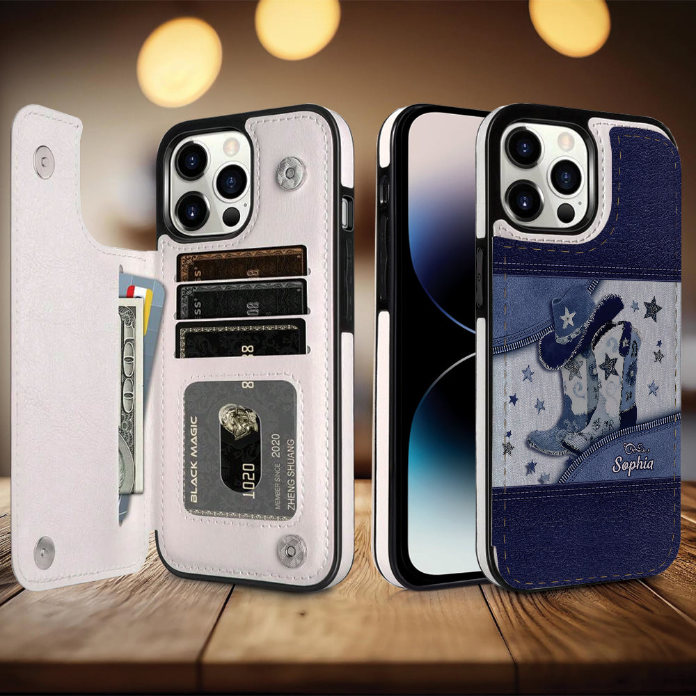 Cowgirl-Stiefel – Personalisierte faltbare Handyhülle im Cowgirl-Stil