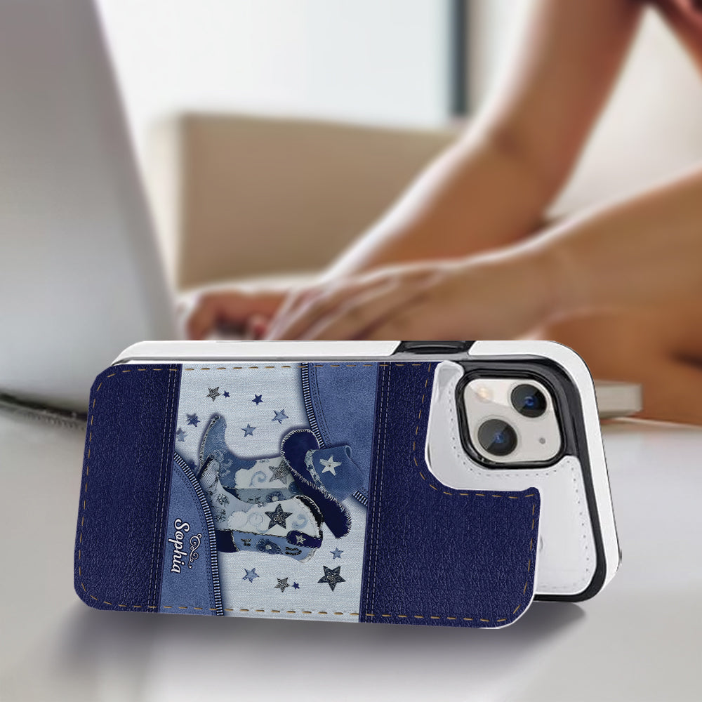 Cowgirl-Stiefel – Personalisierte faltbare Handyhülle im Cowgirl-Stil