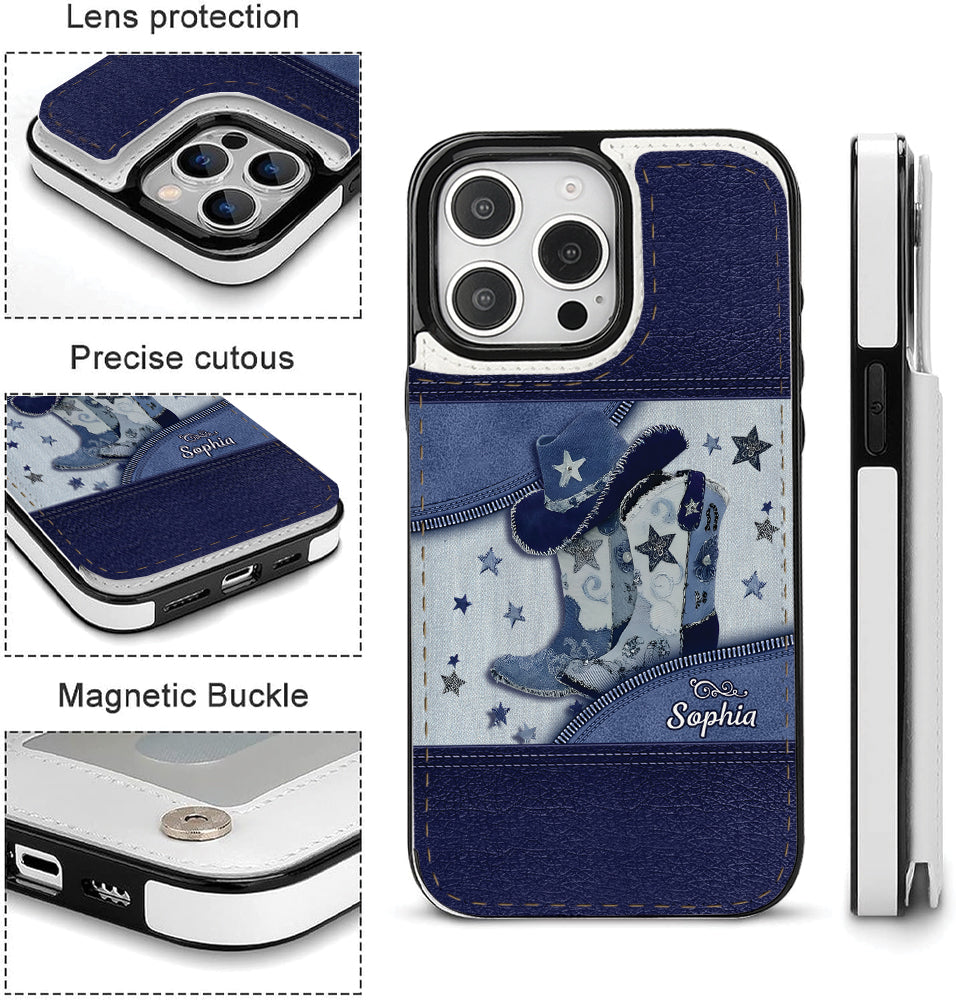 Cowgirl-Stiefel – Personalisierte faltbare Handyhülle im Cowgirl-Stil