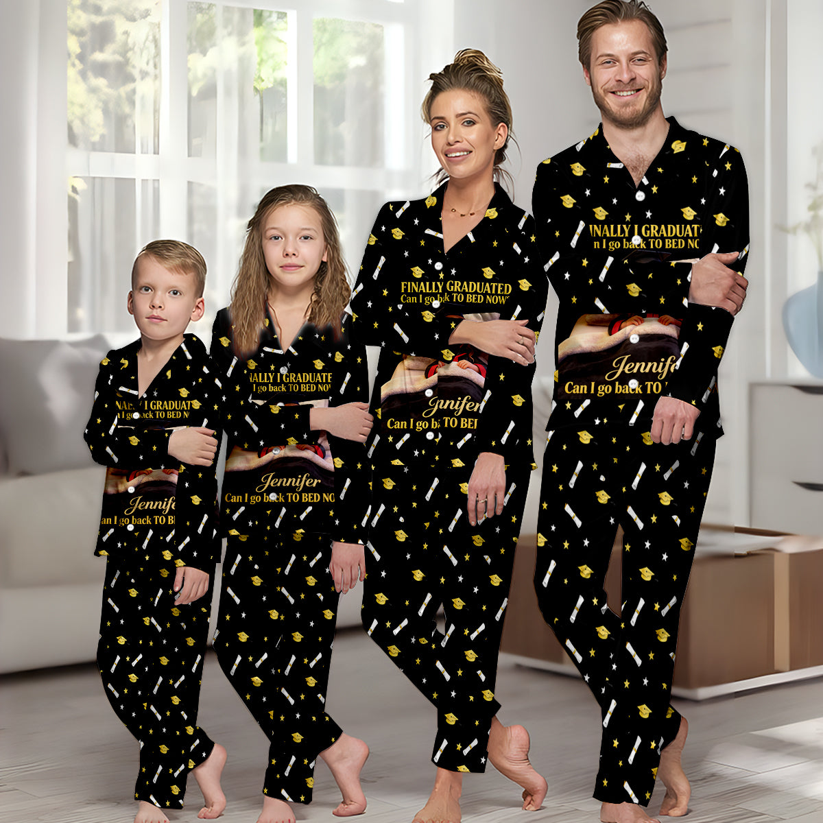 Kann ich jetzt ins Bett gehen - Personalisierte Abschlussknopf-Pyjamas
