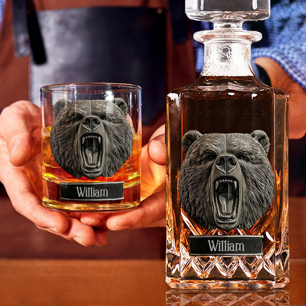 Grizzlies Roar Bear - Personalized Hunting Whiskey Glass