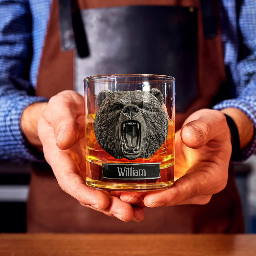 Grizzlies Roar Bear - Personalized Hunting Whiskey Glass