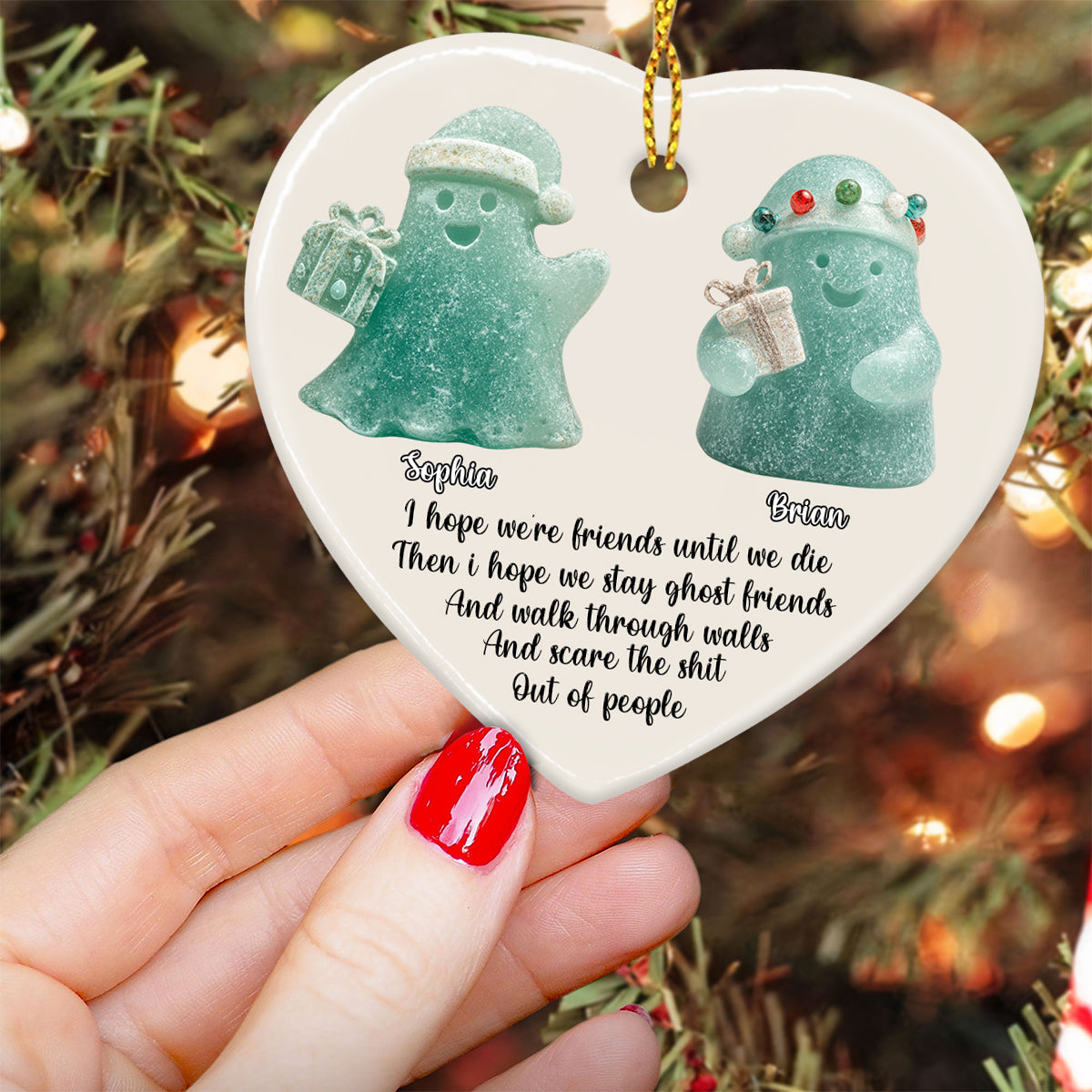 We Are Friends Until We Die - Personalized Bestie Ceramic Heart Ornament