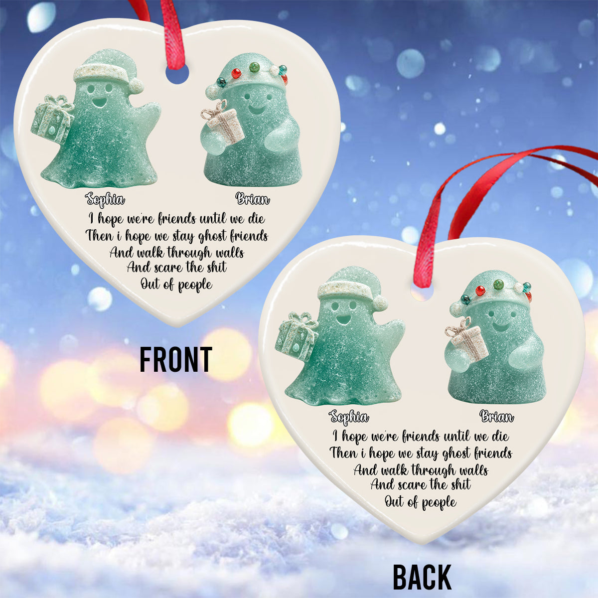 We Are Friends Until We Die - Personalized Bestie Ceramic Heart Ornament