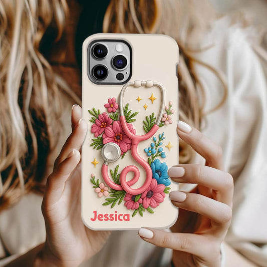 Floral Stethoscope - Personalized Nurse Full Print Phone Case