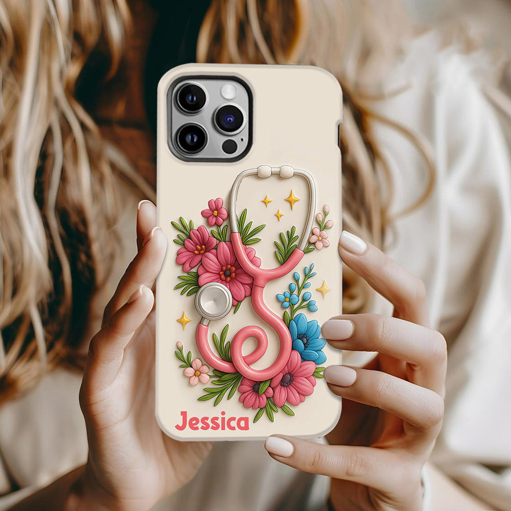 Floral Stethoscope - Personalized Nurse Full Print Phone Case
