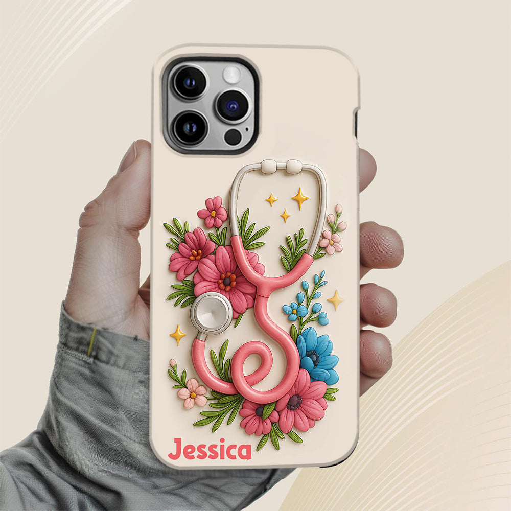 Floral Stethoscope - Personalized Nurse Full Print Phone Case