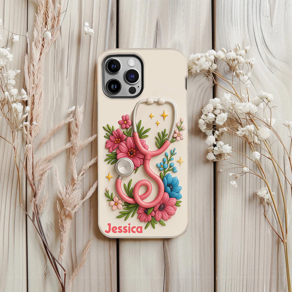 Floral Stethoscope - Personalized Nurse Full Print Phone Case