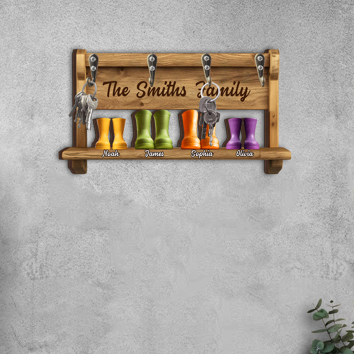 Porte-clés familial amusant, motif bottes de pluie - Porte-clés familial personnalisé.