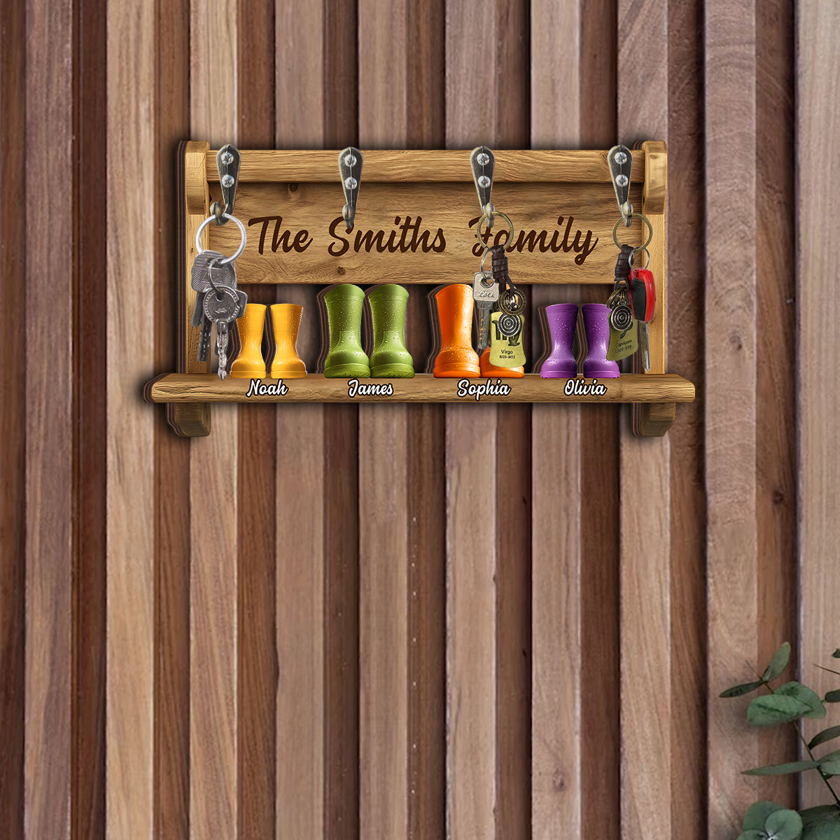 Porte-clés familial amusant, motif bottes de pluie - Porte-clés familial personnalisé.