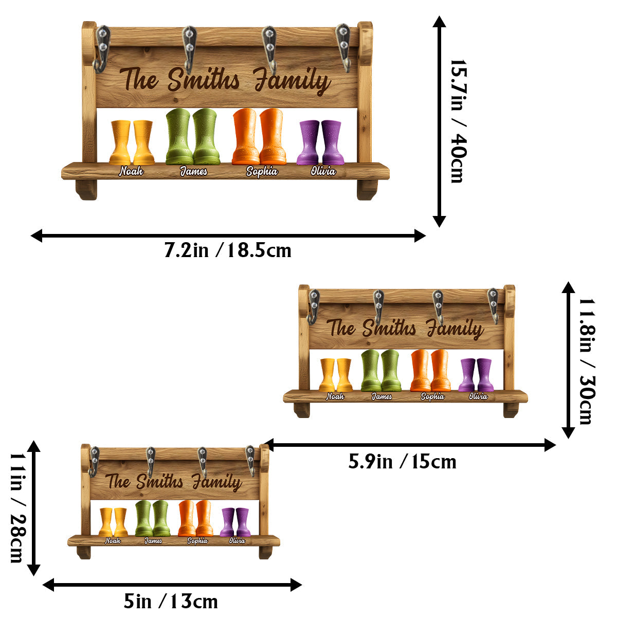 Porte-clés familial amusant, motif bottes de pluie - Porte-clés familial personnalisé.