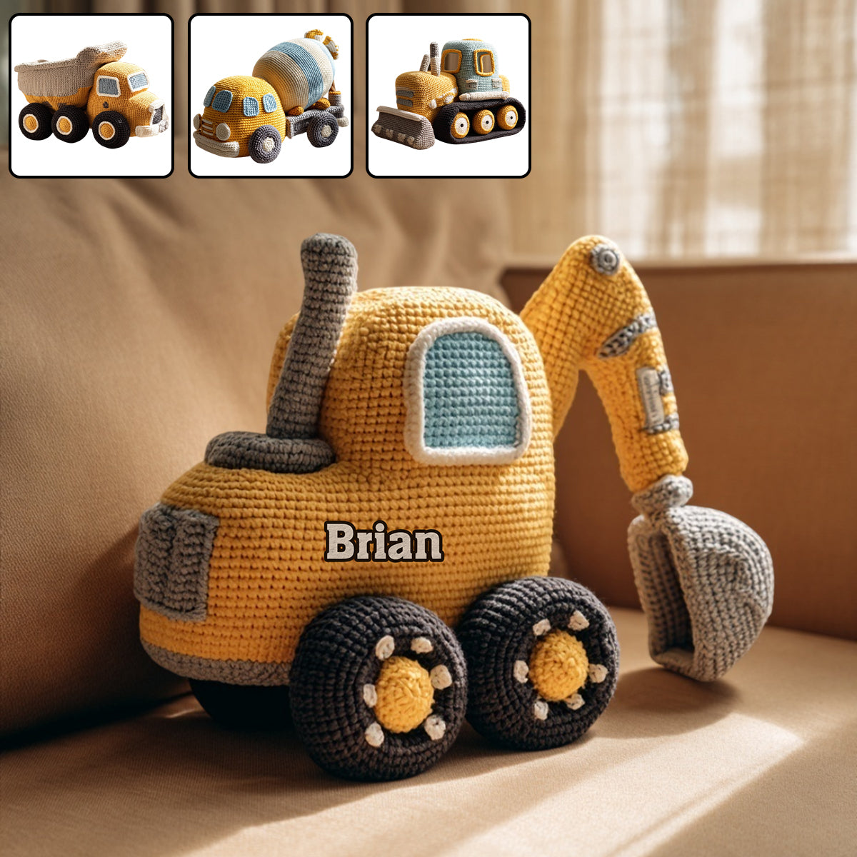 Construction Machine - Personalized Kid Faux Fur Shaped Pillow