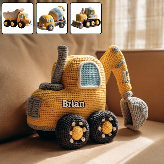Construction Machine - Personalized Kid Faux Fur Shaped Pillow
