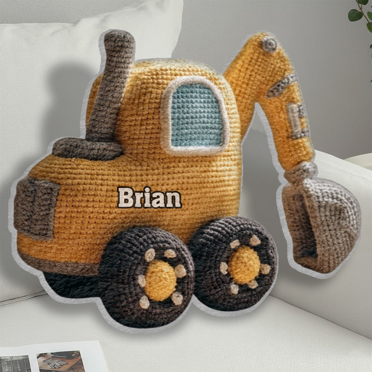 Construction Machine - Personalized Kid Faux Fur Shaped Pillow
