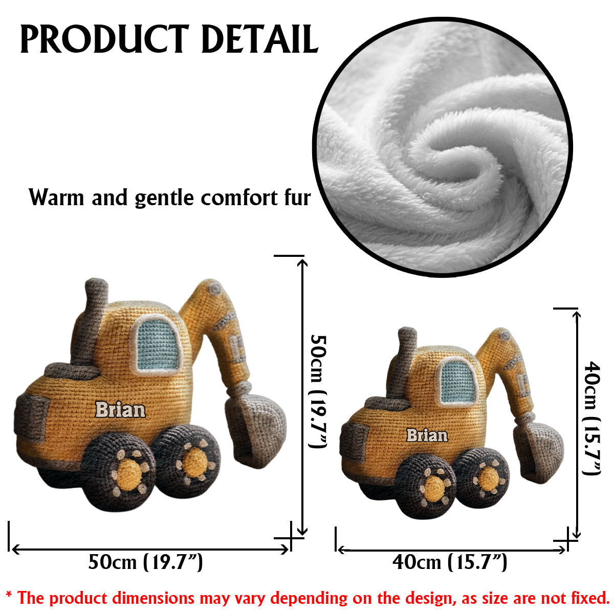 Construction Machine - Personalized Kid Faux Fur Shaped Pillow