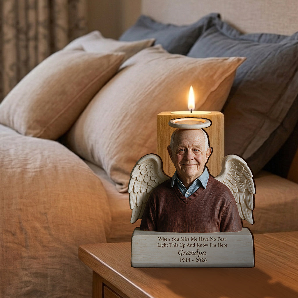 In Loving Memory - Personalized Memorial Custom Shape Wooden Candle Holder