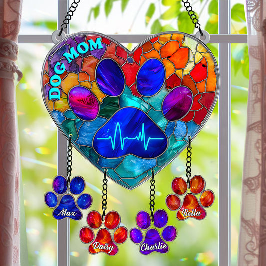 Dog Mom - Personalized Dog Window Hanging Suncatcher With Custom Charms