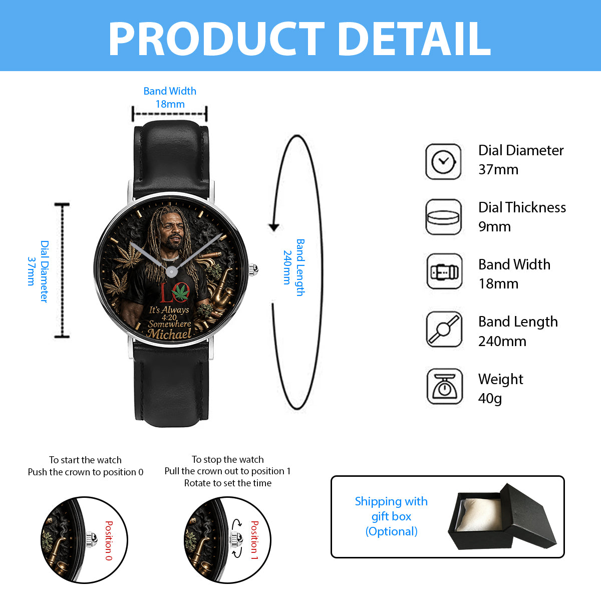 World's Dopest Dad, It's Always 4:20 Somewhere - Personalized Weed Hand Watch