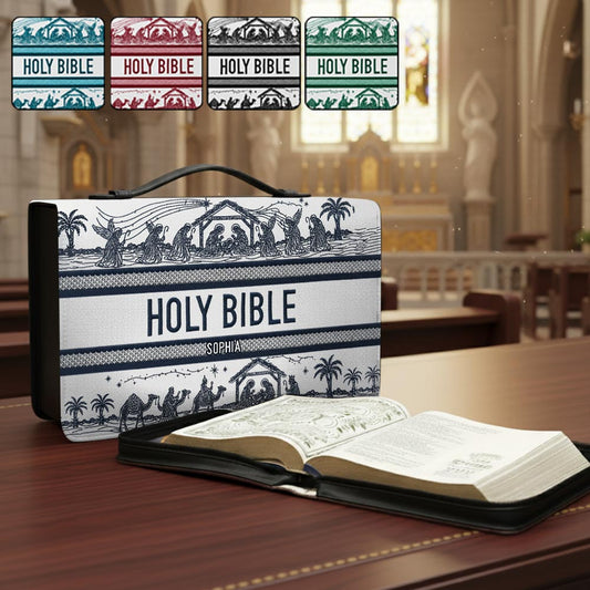 Weihnachtsmotiv – Personalisierte christliche Bibelhülle aus Leder