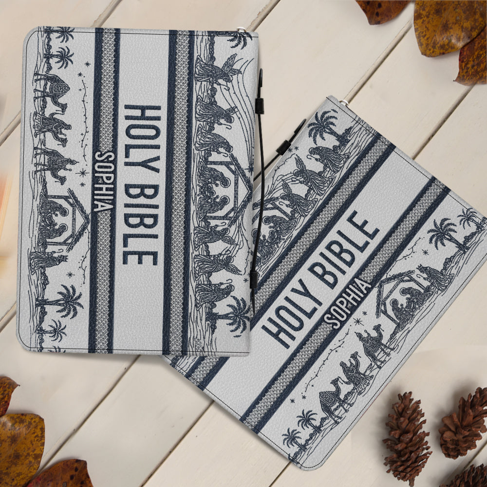 Weihnachtsmotiv – Personalisierte christliche Bibelhülle aus Leder