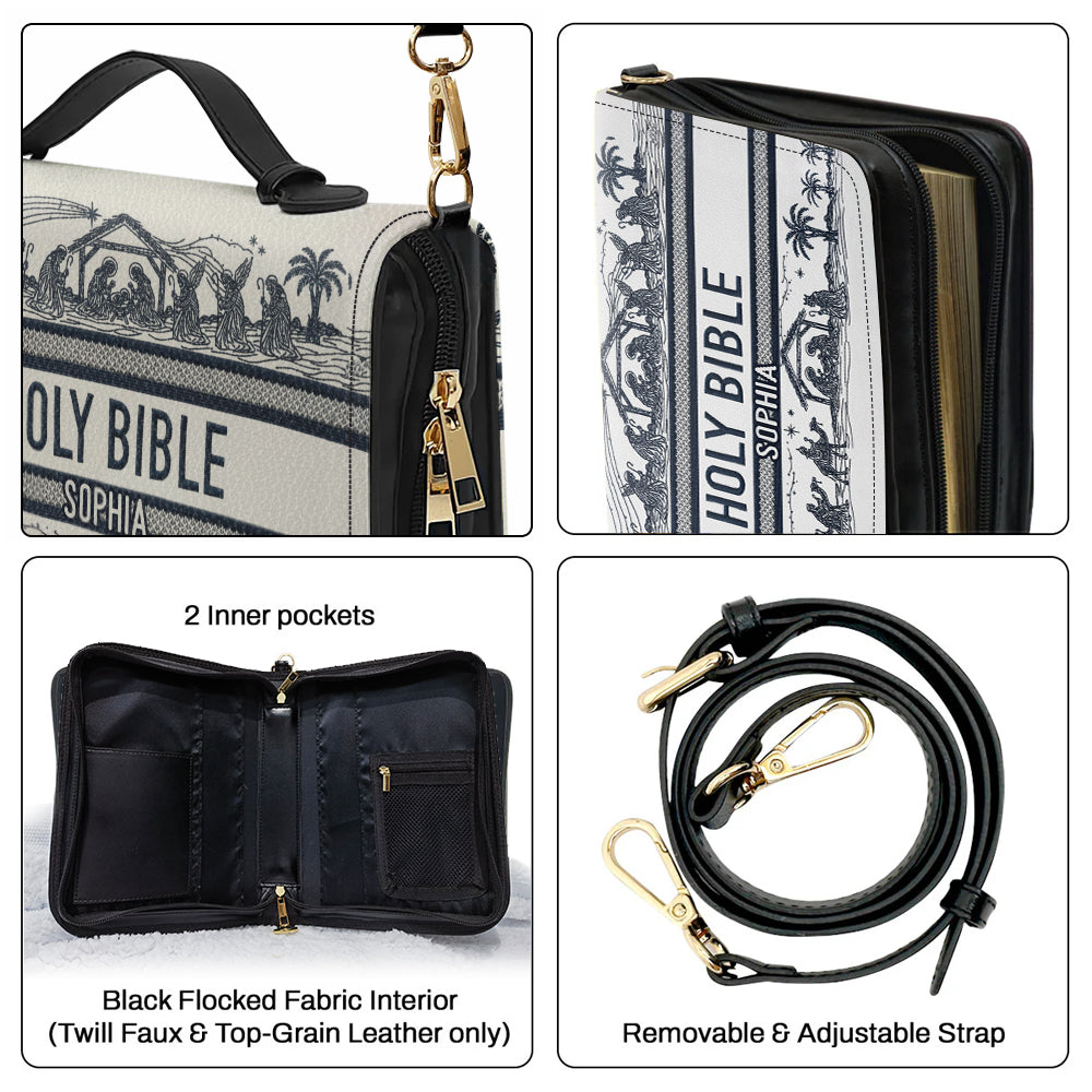 Weihnachtsmotiv – Personalisierte christliche Bibelhülle aus Leder