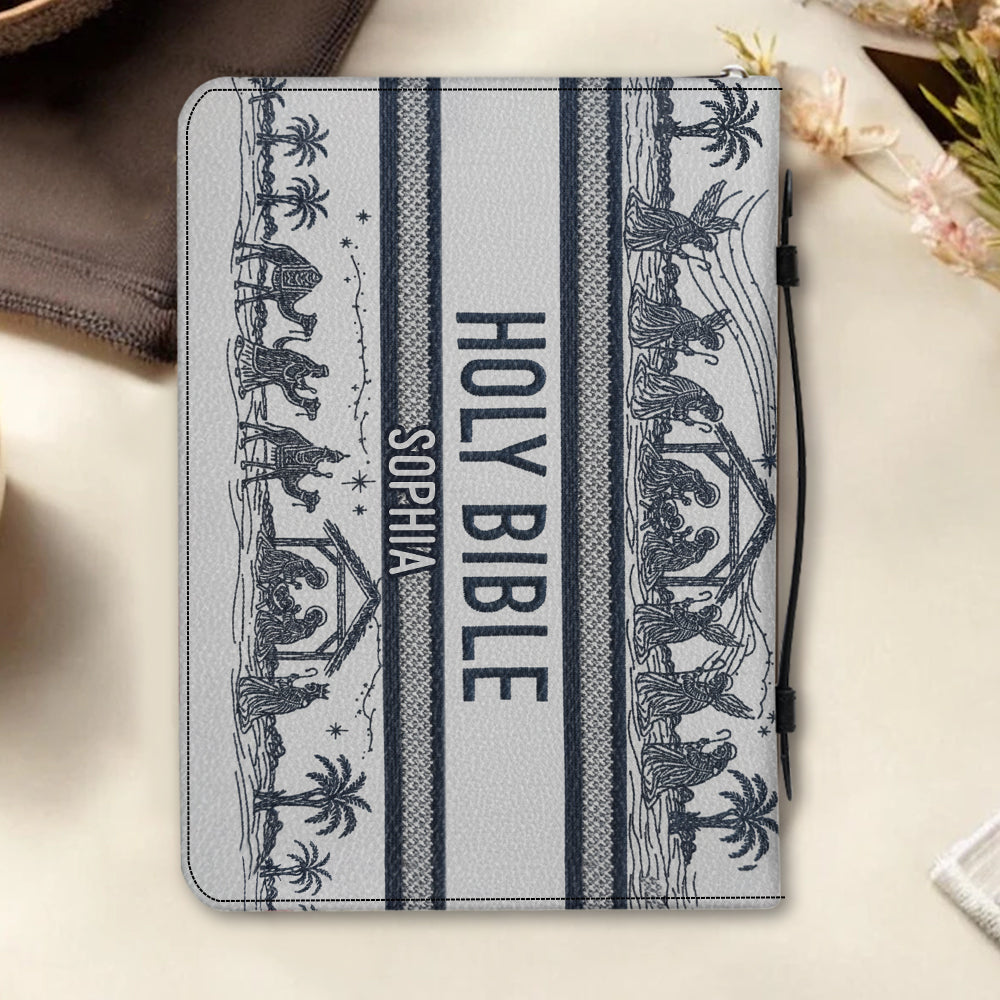 Weihnachtsmotiv – Personalisierte christliche Bibelhülle aus Leder
