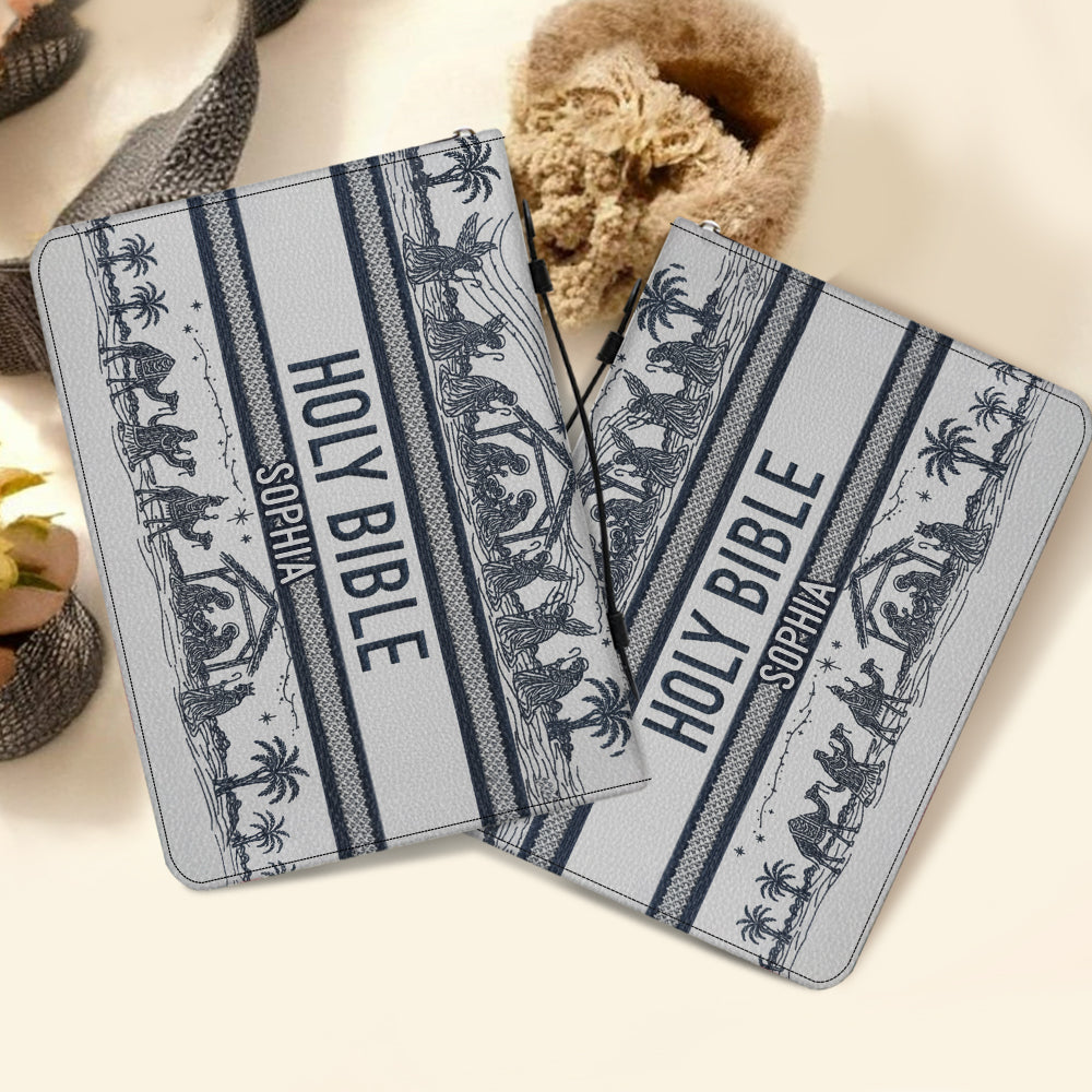 Weihnachtsmotiv – Personalisierte christliche Bibelhülle aus Leder