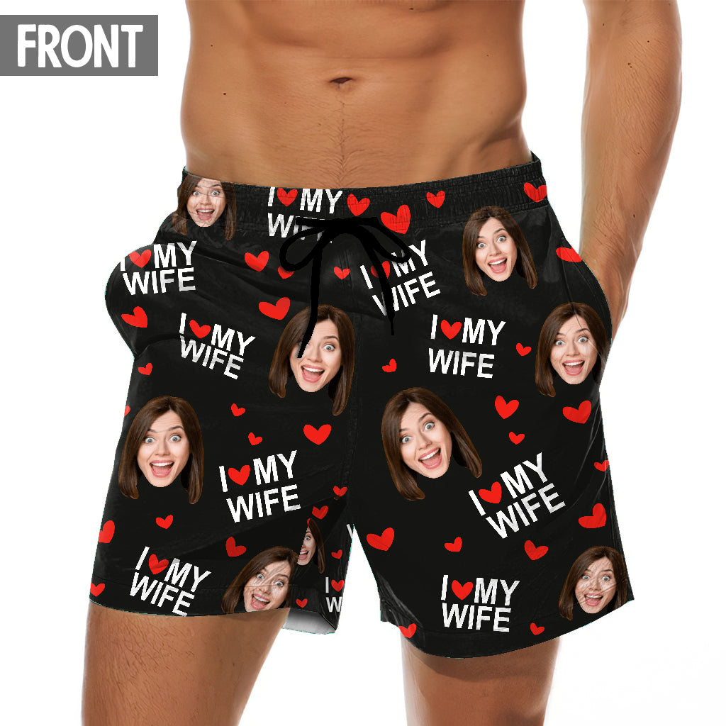 I Love My Husband - Personalized Couple Triangle Bikini Swimsuit And Men Shorts
