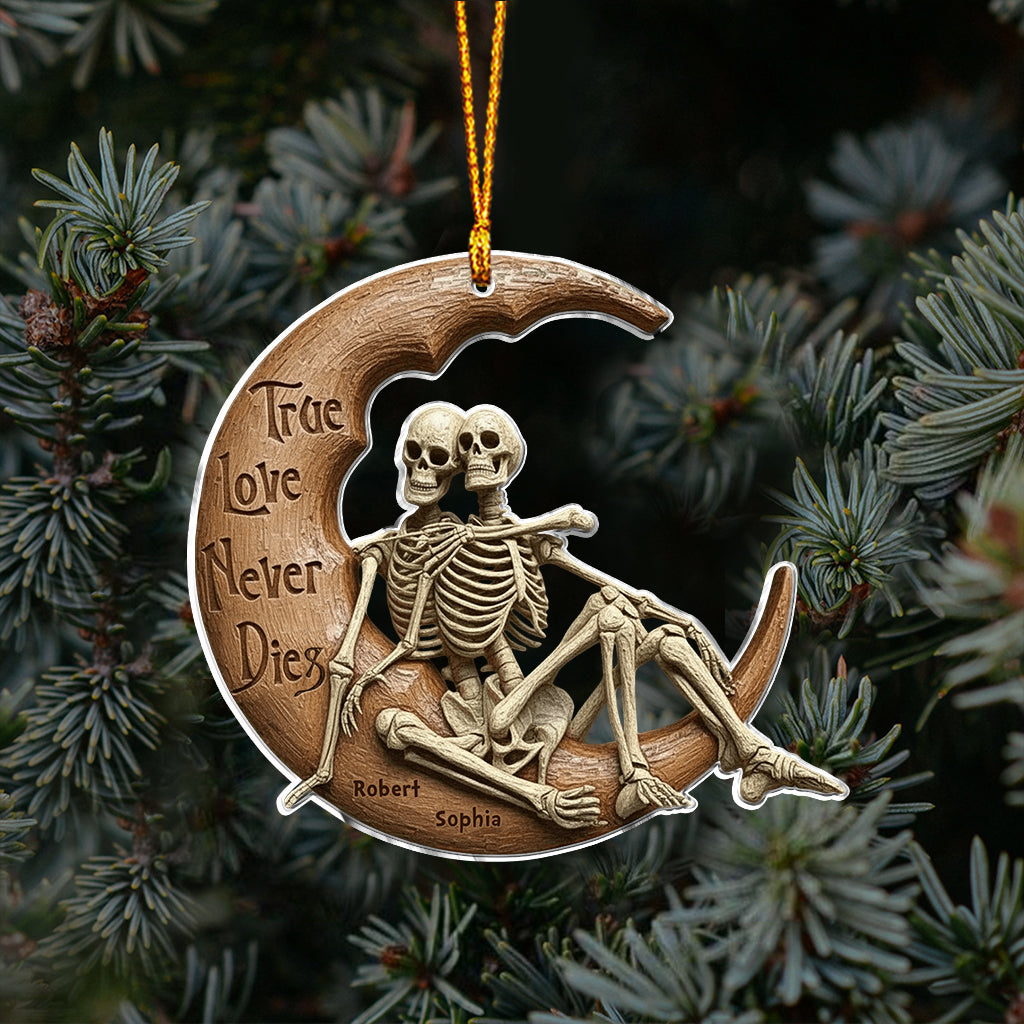 L'amour véritable ne meurt jamais - Couple de crânes - Ornement de crâne personnalisé