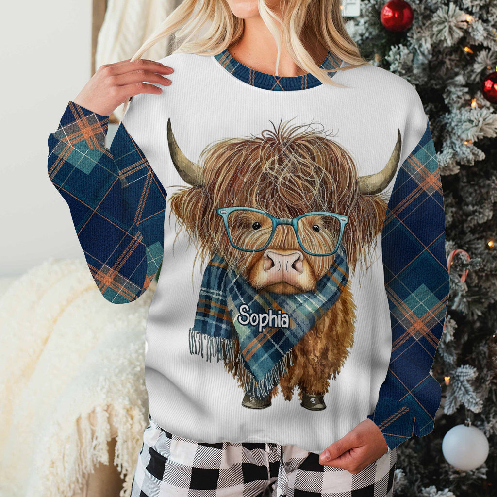 J'adore les vaches des Highlands - Pull moche personnalisé avec une vache des Highlands