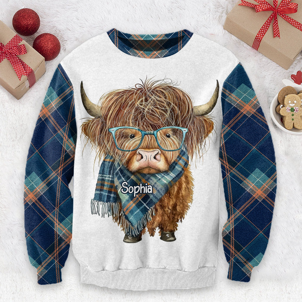 J'adore les vaches des Highlands - Pull moche personnalisé avec une vache des Highlands