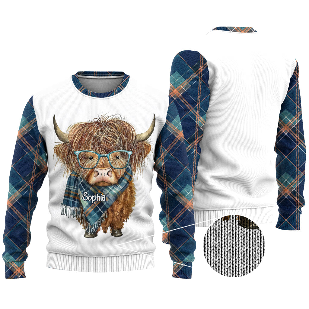 J'adore les vaches des Highlands - Pull moche personnalisé avec une vache des Highlands