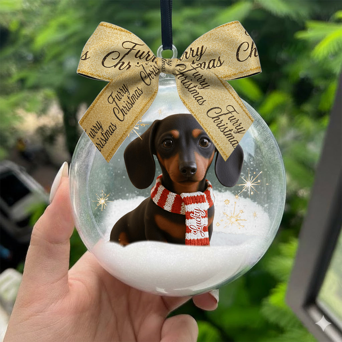 I Love My Dog - Personalized Dog Snow Globe Ornament With Bow