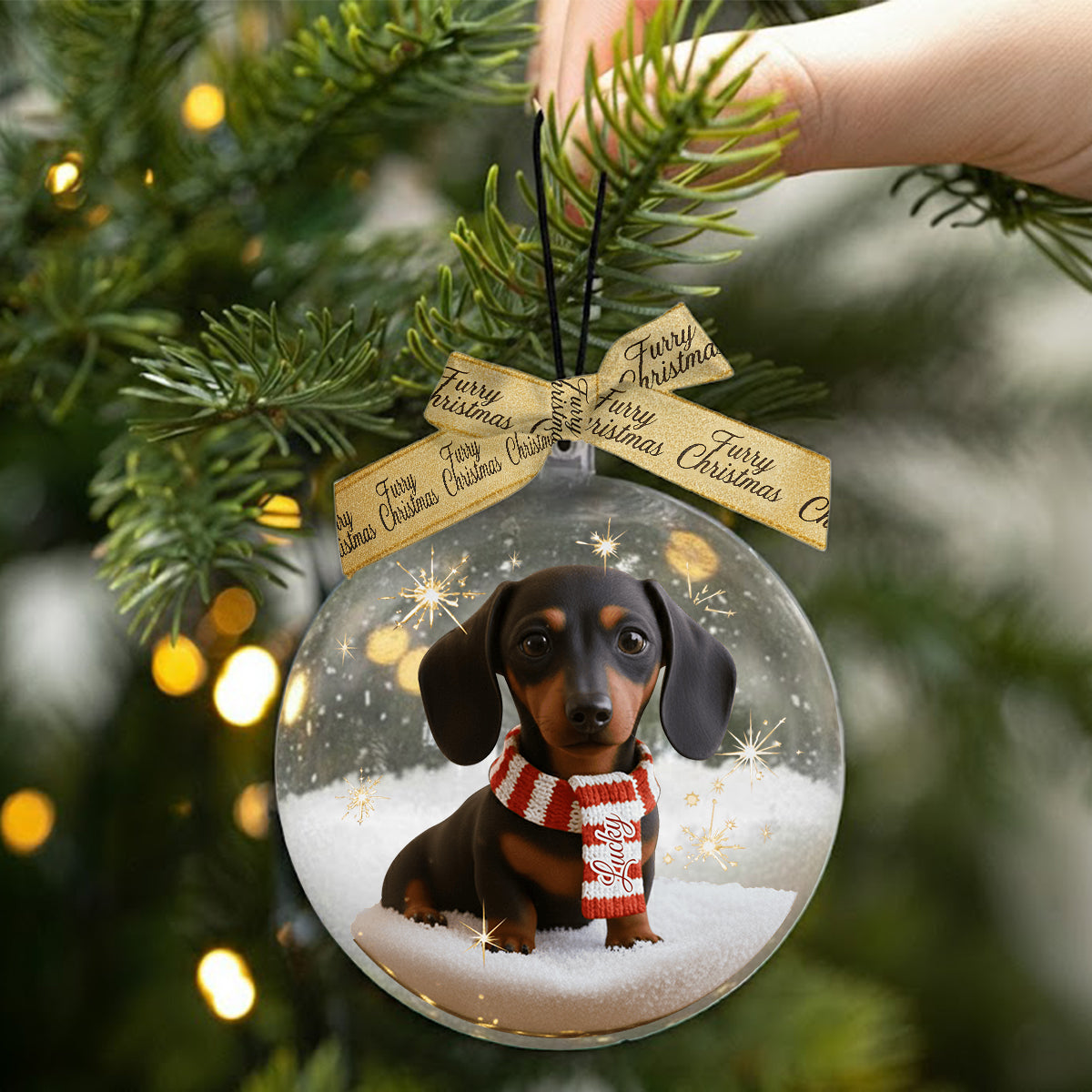 I Love My Dog - Personalized Dog Snow Globe Ornament With Bow