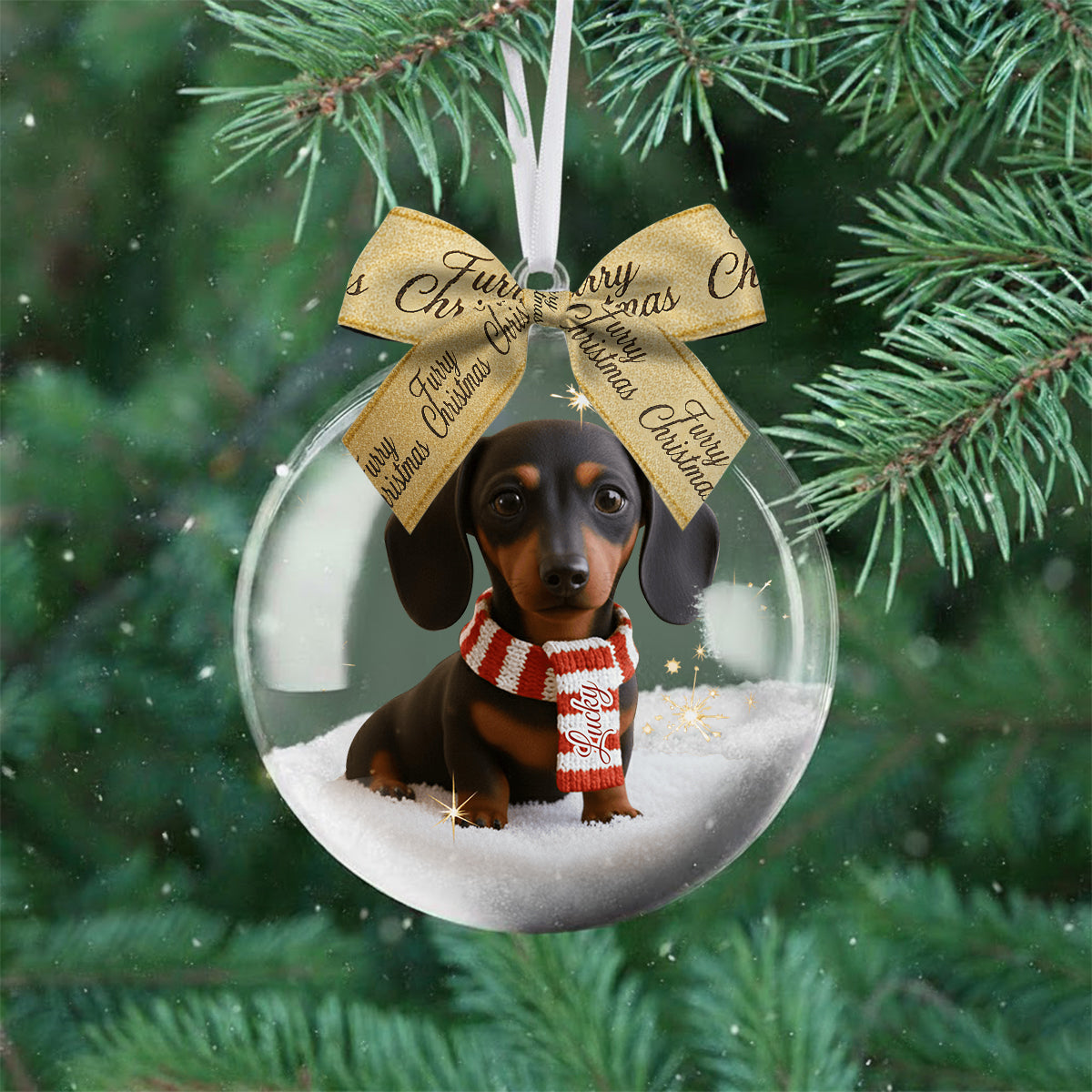 I Love My Dog - Personalized Dog Snow Globe Ornament With Bow