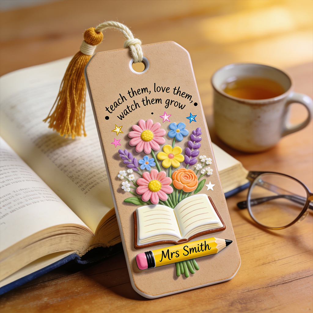 Teacher Gifts Boho Kraft - Personalized Teacher Shaped Magnetic Bookmark