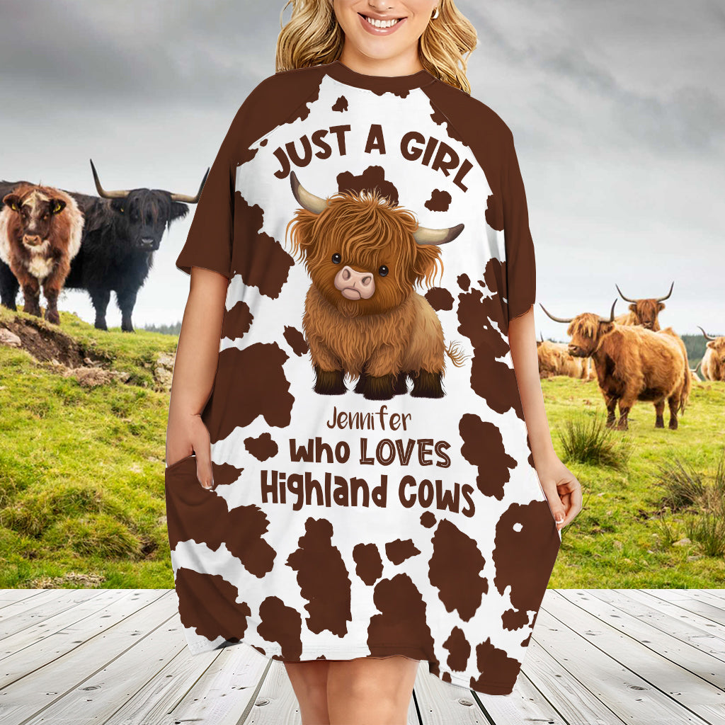 Juste une fille qui aime les vaches des Highlands - Robe-t-shirt de nuit personnalisée avec motif vache des Highlands