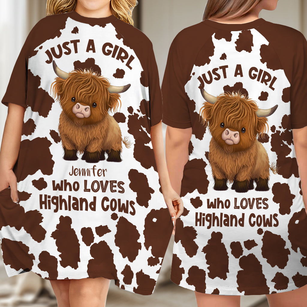 Juste une fille qui aime les vaches des Highlands - Robe-t-shirt de nuit personnalisée avec motif vache des Highlands