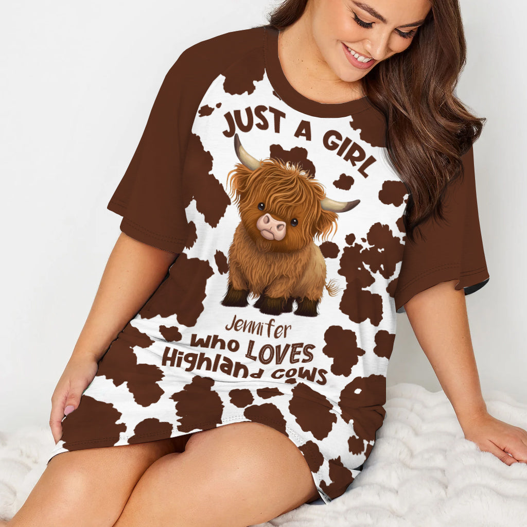Juste une fille qui aime les vaches des Highlands - Robe-t-shirt de nuit personnalisée avec motif vache des Highlands