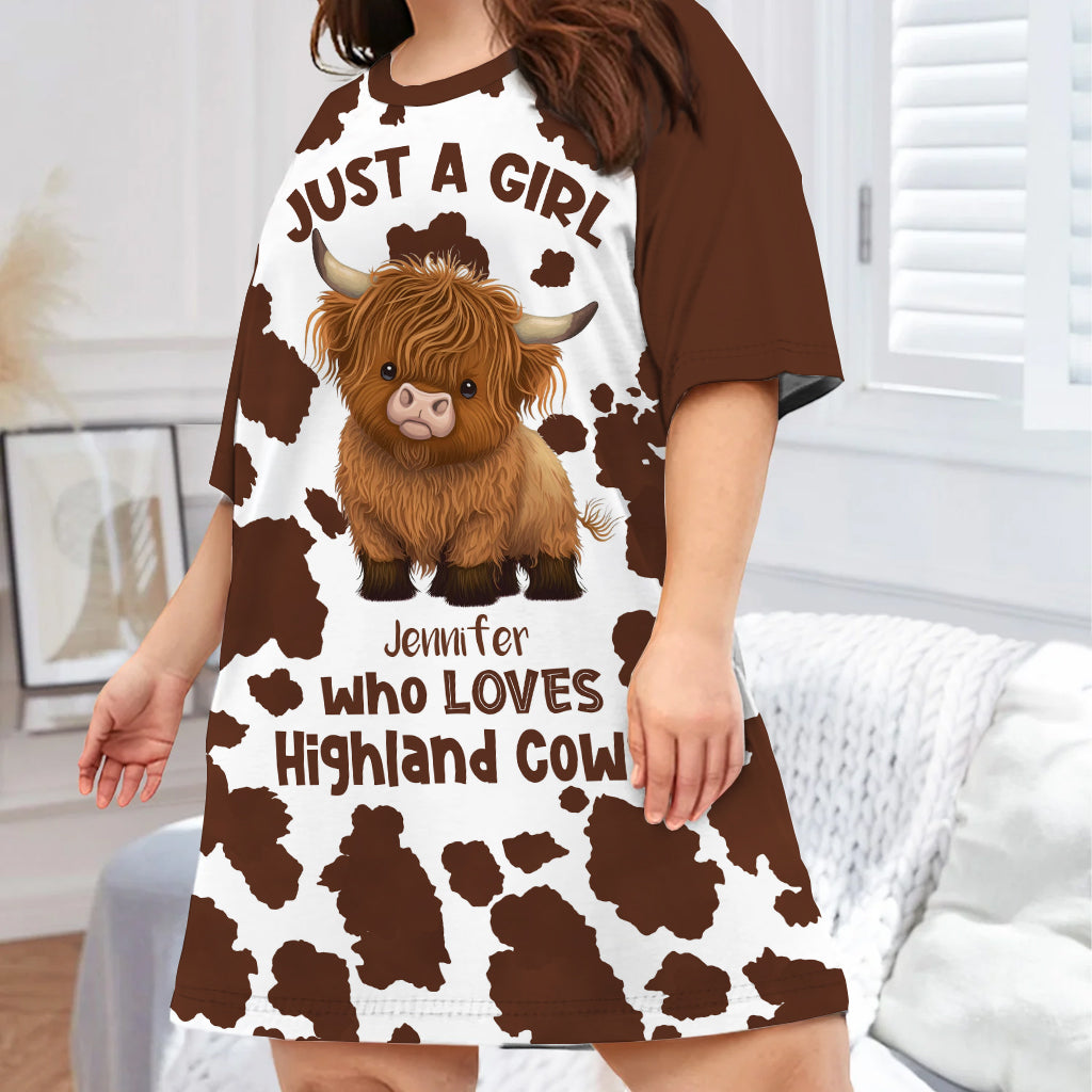 Juste une fille qui aime les vaches des Highlands - Robe-t-shirt de nuit personnalisée avec motif vache des Highlands