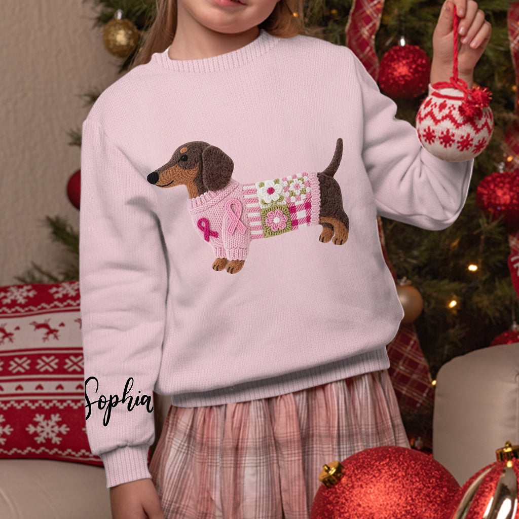 Pink Dachshund Knit - Personalized Breast Cancer Awareness Ugly Sweater