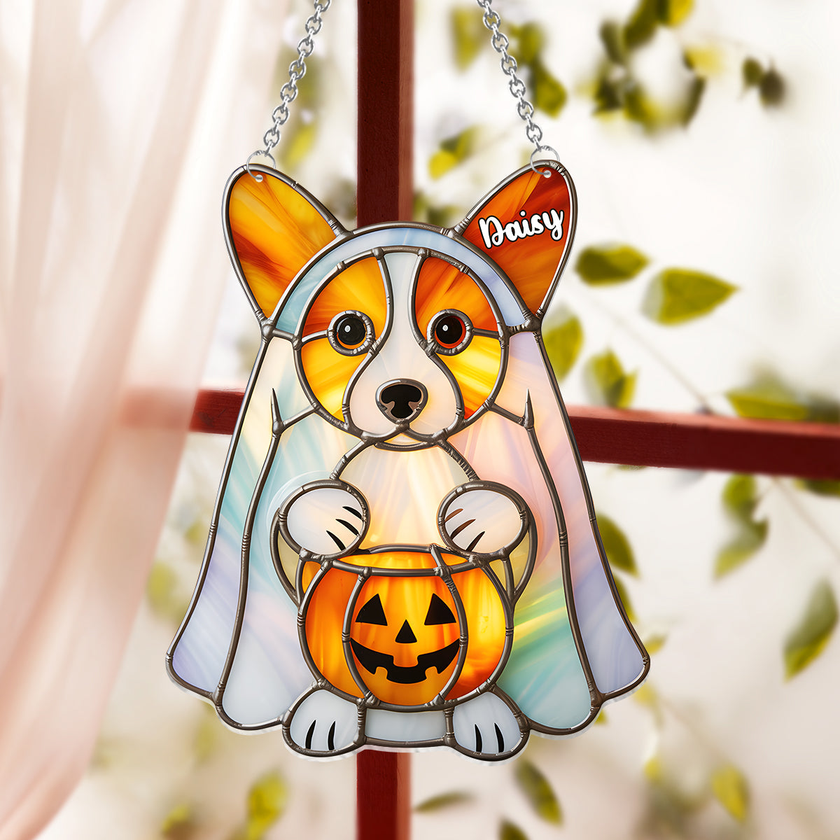 Hello Fall - Personalized Dog Window Hanging Suncatcher Ornament