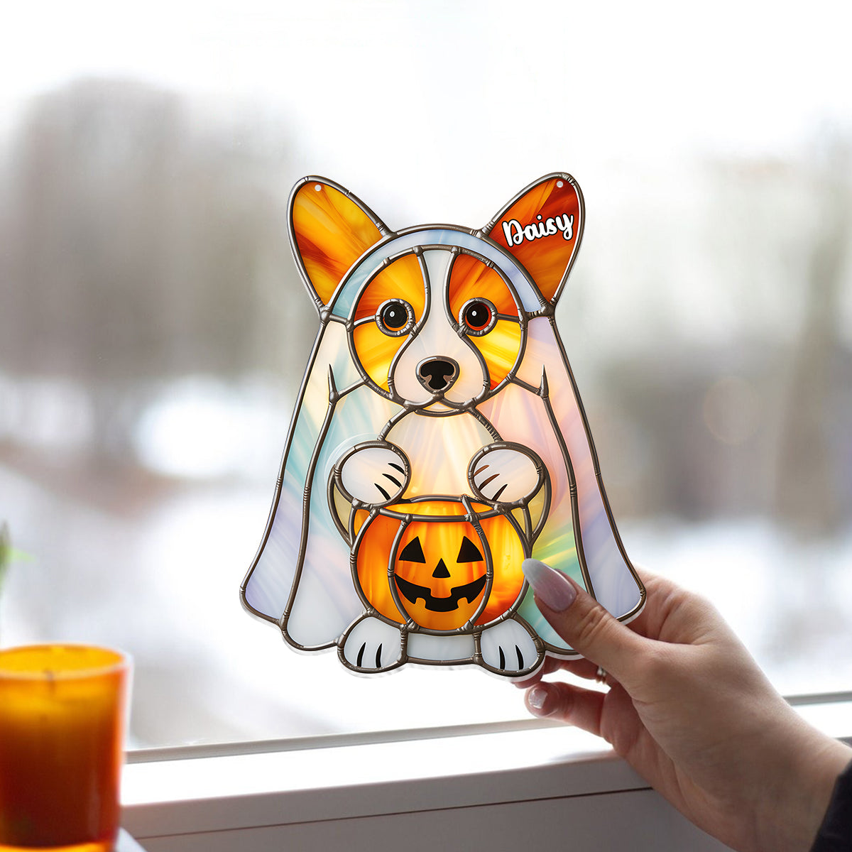 Hello Fall - Personalized Dog Window Hanging Suncatcher Ornament