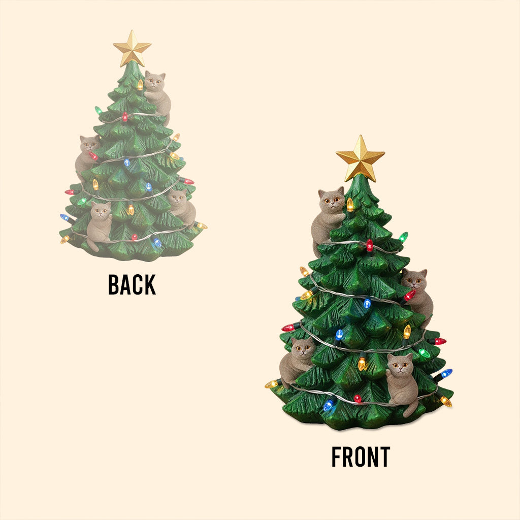 Funny Naughty Cat Small Christmas Tree Miniature - Personalized Cat Custom Shaped Acrylic Plaque