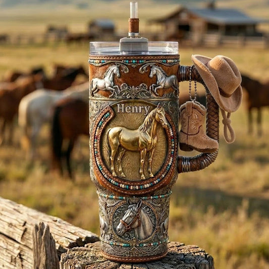 Love Horses - Personalized Horse Tumbler With Plush Charm