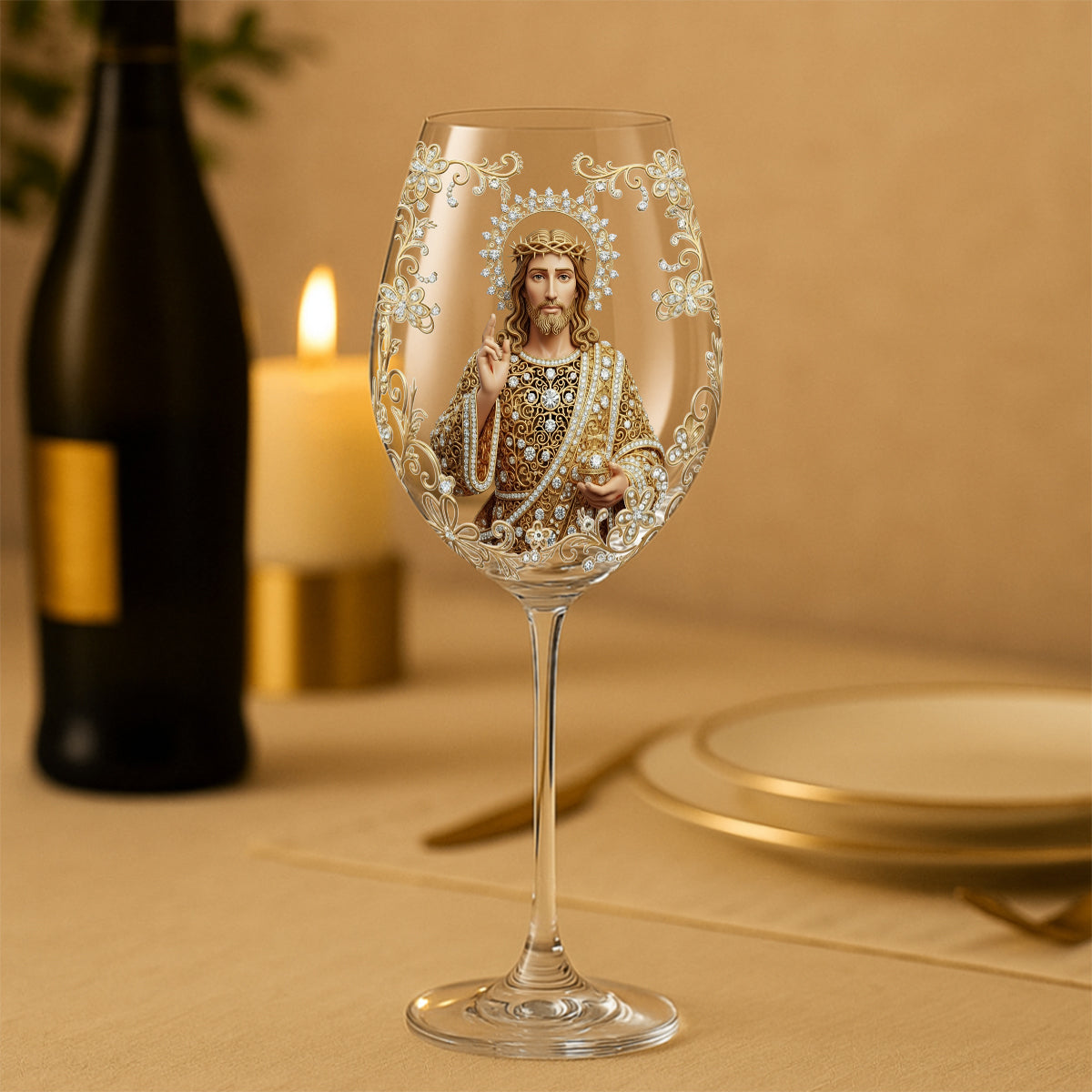 Jesus Christmas Merry And Bright - Personalized Christian Wine Glass With Long Stem
