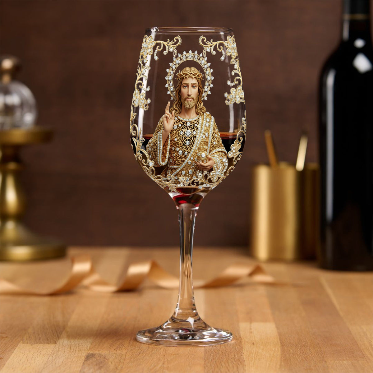 Jesus Christmas Merry And Bright - Personalized Christian Wine Glass With Long Stem
